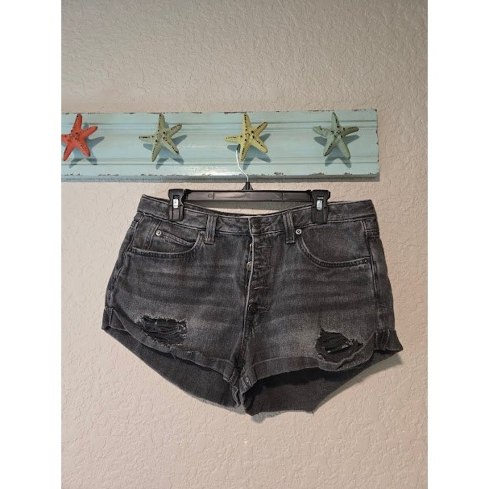 Free People Black Distressed Denim Shorts